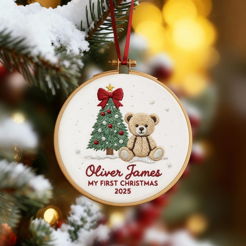 Custom Embroidered Baby Name Ornament, Monogrammed Baby First Christmas Keepsake, Nursery Holiday Decor, Newborn Gift For Christmas 2025