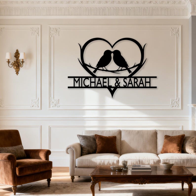 Personalized Wedding Anniversary Metal Sign, Custom Infinity Birds Metal Wall Art, Couple Names Decor, Wedding anniversary gift for parents
