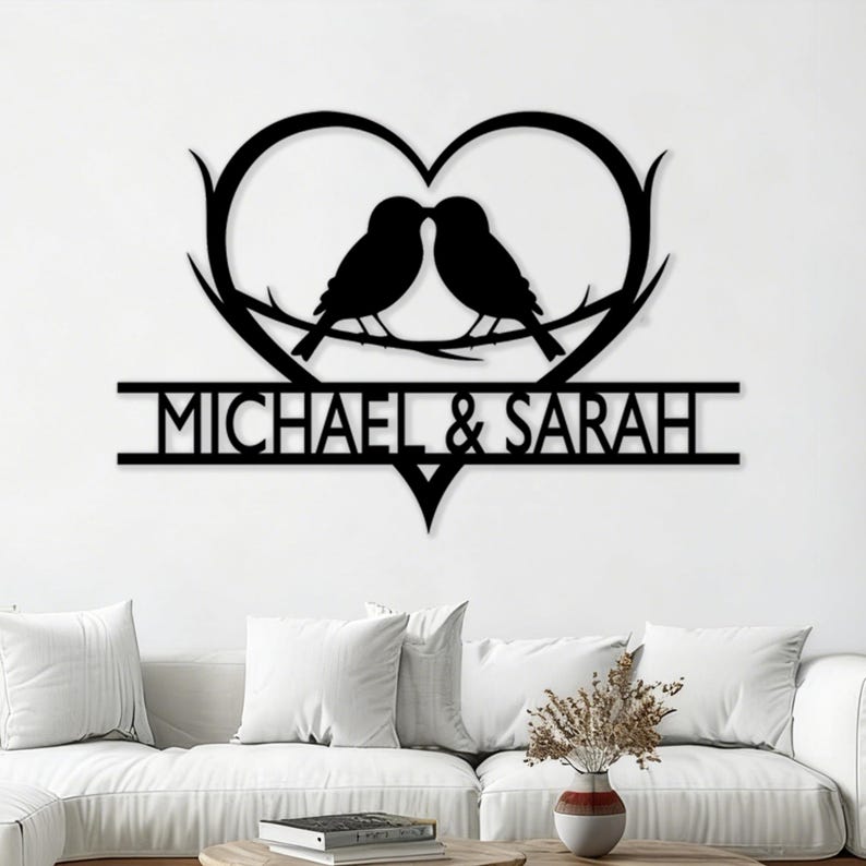 Personalized Wedding Anniversary Metal Sign, Custom Infinity Birds Metal Wall Art, Couple Names Decor, Wedding anniversary gift for parents