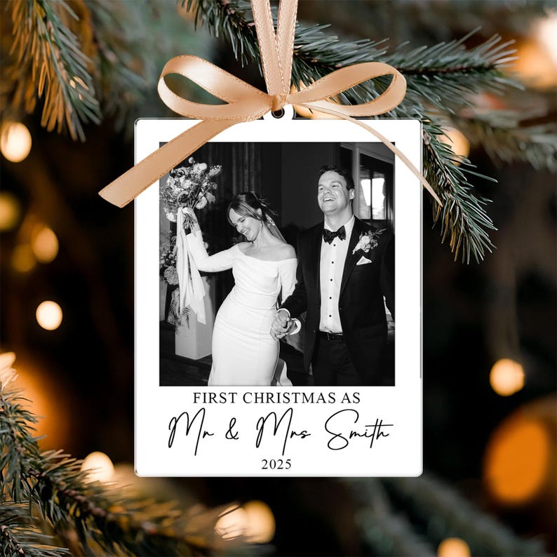 Our First Christmas Married Ornament 2025, Custom Couple Photo Ornament, Newlywed Gifts, Mr & Mrs Ornament, Our First Christmas Together