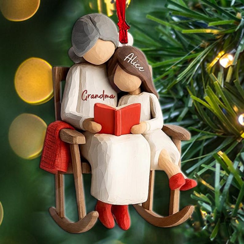 Custom Grandma Story Grandkids Ornament, Grandparent Christmas Keepsake, Heartfelt Xmas Gift from kids for family, Gifts for Mom 2D Wood