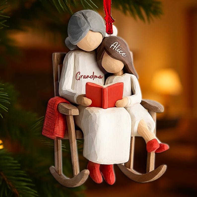Custom Grandma Story Grandkids Ornament, Grandparent Christmas Keepsake, Heartfelt Xmas Gift from kids for family, Gifts for Mom 2D Wood