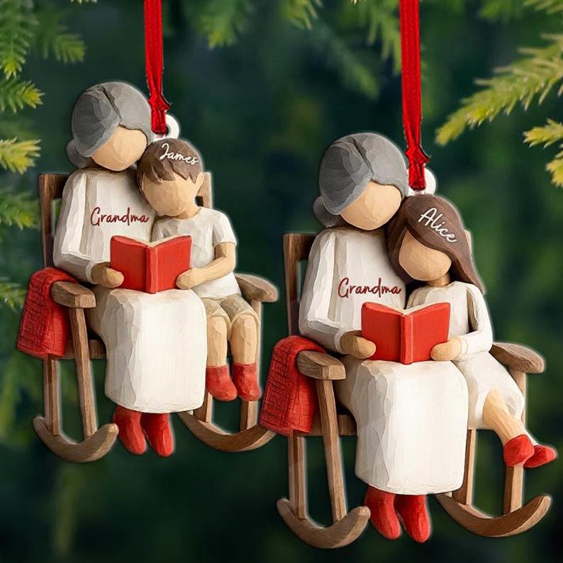 Custom Grandma Story Grandkids Ornament, Grandparent Christmas Keepsake, Heartfelt Xmas Gift from kids for family, Gifts for Mom 2D Wood