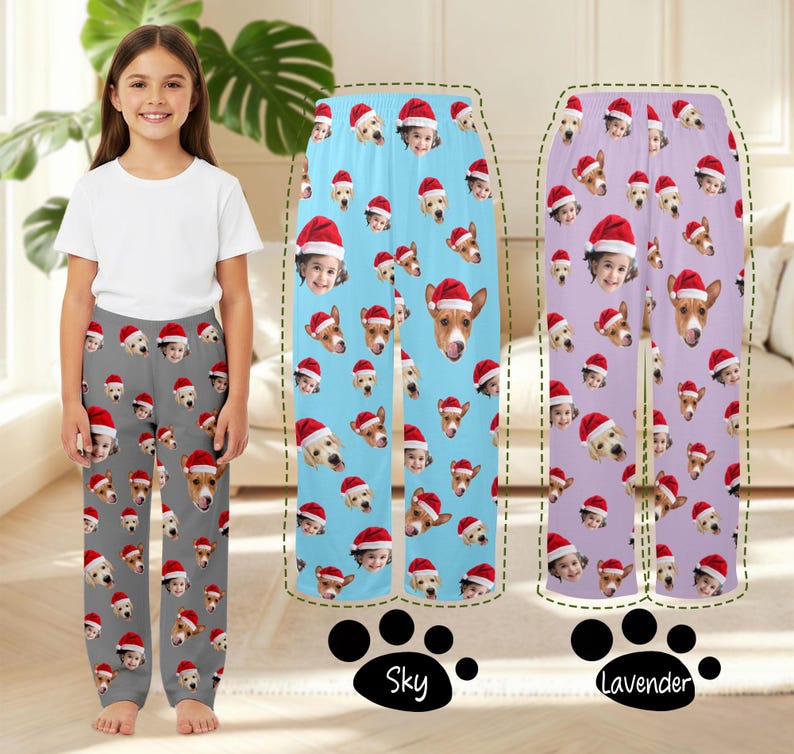 Personalized Face Kid Pajama Pants, Custom Photo Xmas Pajamas, Children Christmas Gift