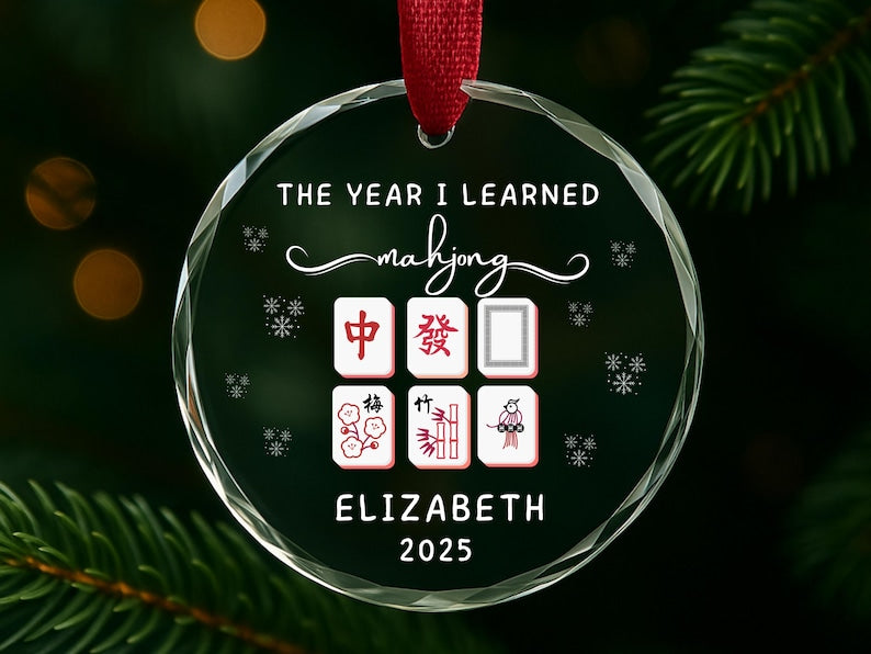 Mahjong Glass Ornament, Personalized Mahjong Lover Christmas Ornament, New Mahjong Hobby Gift, Mahjong Group Gift 2025, Game Night Keepsake