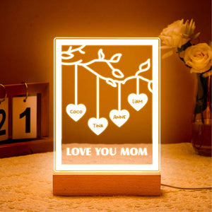 Personalized Mom Gift With Kids Names LED Night Light, Custom Family Tree Love You Mom Lamp, Birthday Gift For Mother From Daughter Son Decor