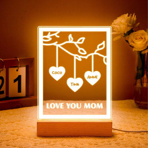 Personalized Mom Gift With Kids Names LED Night Light, Custom Family Tree Love You Mom Lamp, Birthday Gift For Mother From Daughter Son Decor