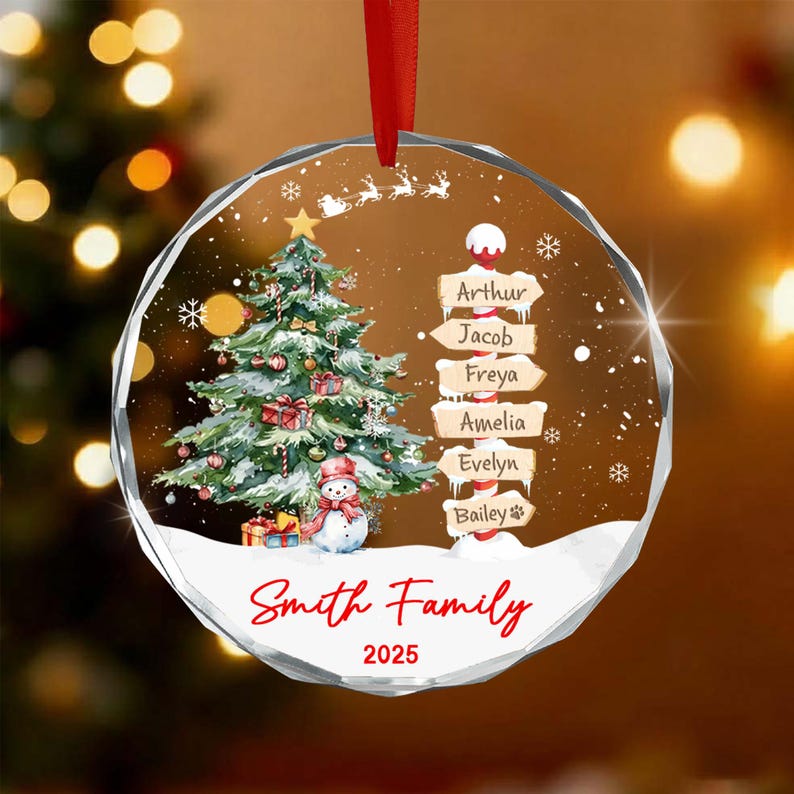 Family Names Christmas Ornament 2025, Personalized Family With Pet Ornaments, Family of 3 4
