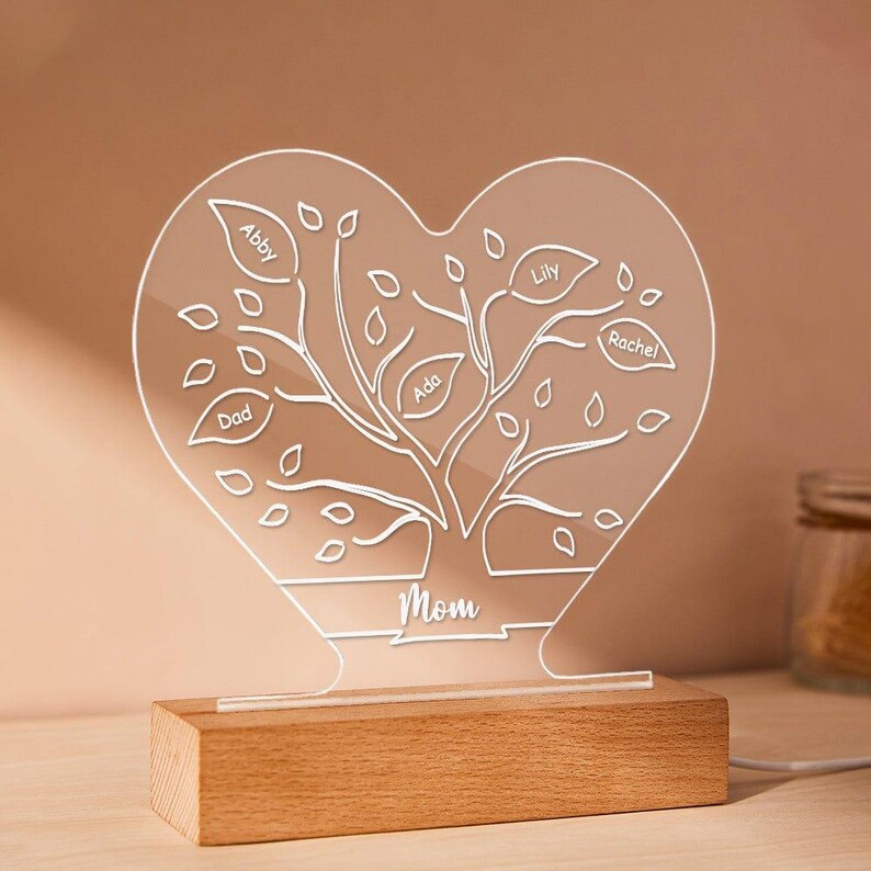 Personalized Family Tree LED Night Light, Custom Names Gift For Mom Lamp, Mother's Day Gift From Daughter Son Night Light, Family Keepsake