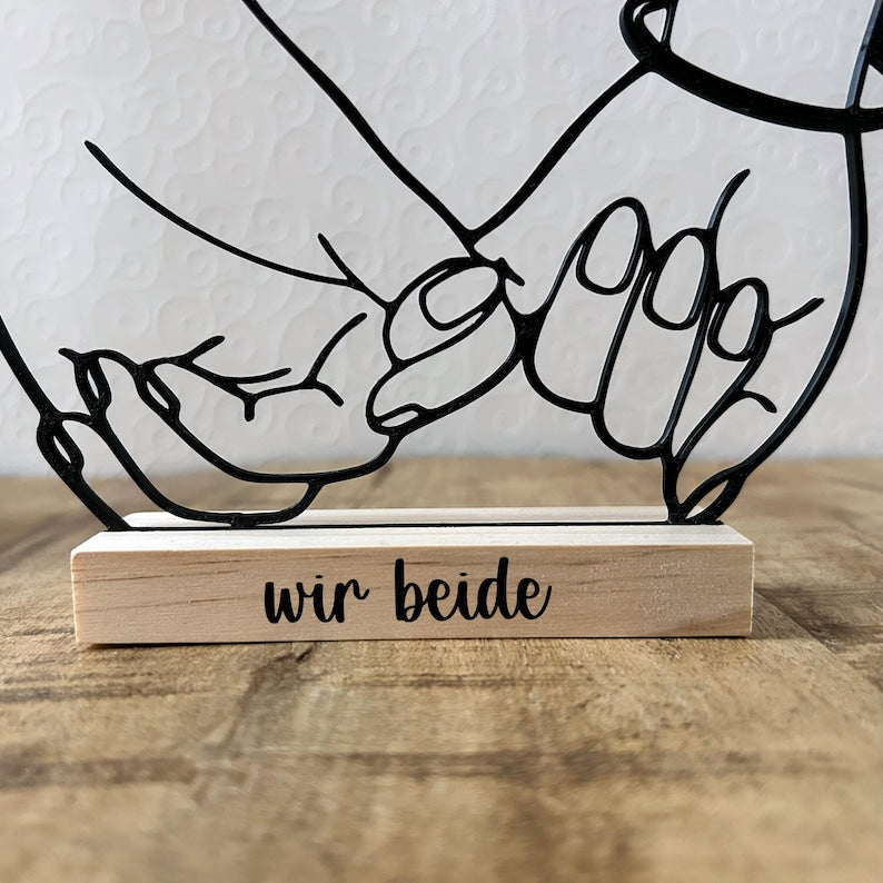 Personalized Wedding & Anniversary Gift | Line Art Decor | 3D Printed Hands Standee | Valentine's Day Couple Gift with Names
