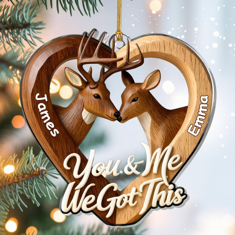 Personalized Deer Couple Heart Ornament Custom Names Romantic Love Keepsake You and Me We Got This Rustic Christmas Gift for Couples 2025