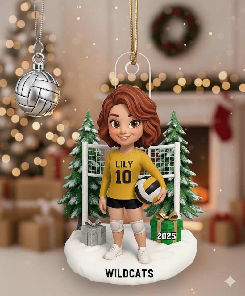Personalized Volleyball Girl Ornament Custom Name & Number, Sports Player Christmas Gift, 2025 Team Keepsake