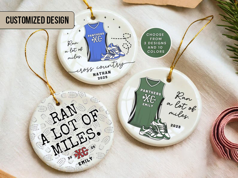 Personalized Cross Country Ornament, Custom Running Keepsake, Ran a lot of Miles Ornament, Gift for Marathon Runner, Track Senior Night Gift
