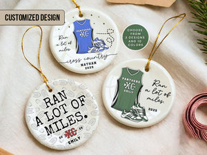 Personalized Cross Country Ornament, Custom Running Keepsake, Ran a lot of Miles Ornament, Gift for Marathon Runner, Track Senior Night Gift