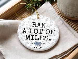 Personalized Cross Country Ornament, Custom Running Keepsake, Ran a lot of Miles Ornament, Gift for Marathon Runner, Track Senior Night Gift