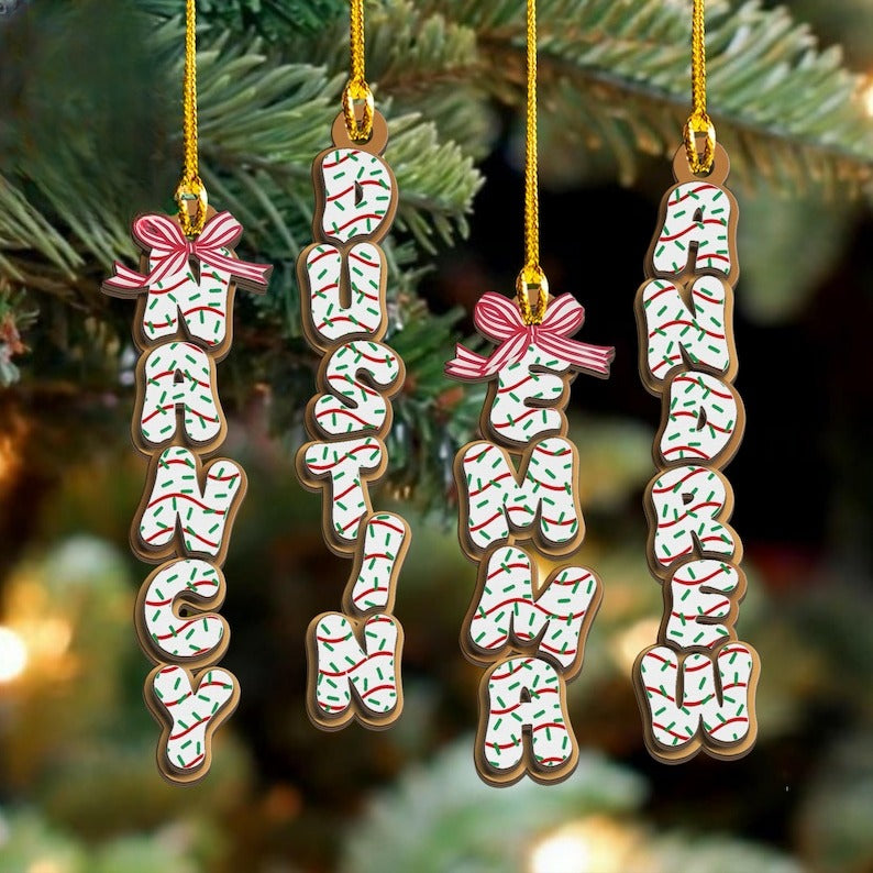 Personalized Name Christmas Gingerbread Cookies Wood Ornament, Custom Name Tree Decoration