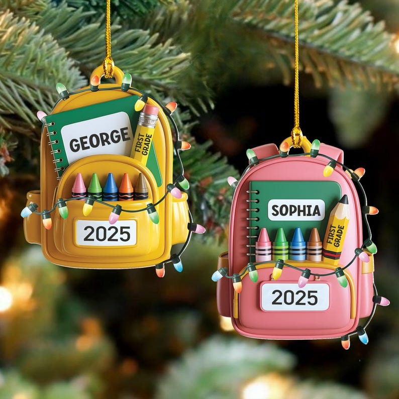 Personalized first grade School Backpack Acrylic 2D Ornament 2025, Custom Christmas, School Gift