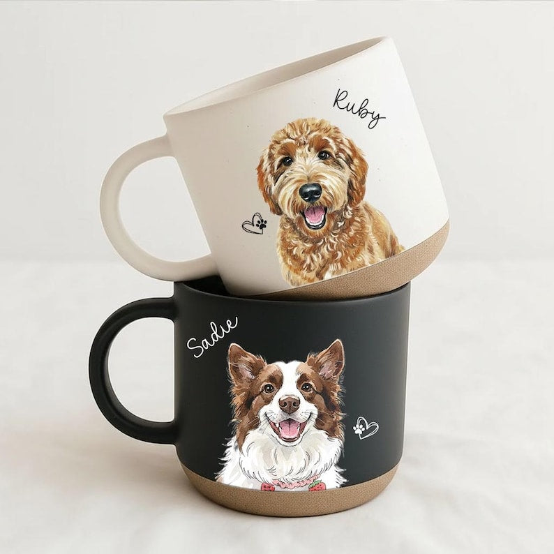 Personalized Watercolor Photo Pet Pottery Mug,Pet Portrait Coffee Cup Gift For Cat Dog Lovers, Custom Dog Remembrance Gift,Pet Memorial Gift