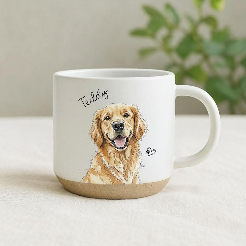 Personalized Watercolor Photo Pet Pottery Mug,Pet Portrait Coffee Cup Gift For Cat Dog Lovers, Custom Dog Remembrance Gift,Pet Memorial Gift