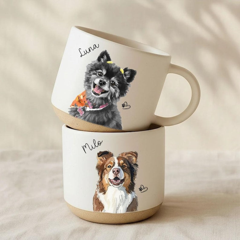 Personalized Watercolor Photo Pet Pottery Mug,Pet Portrait Coffee Cup Gift For Cat Dog Lovers, Custom Dog Remembrance Gift,Pet Memorial Gift