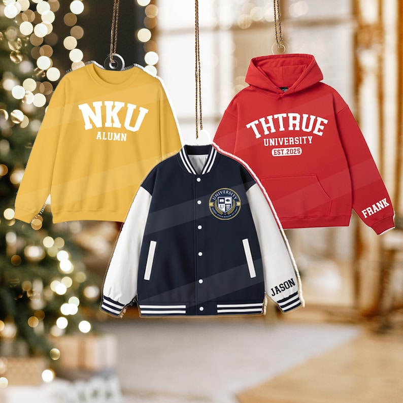 Custom University Sweater Ornament 2025, Personalized College Hoodie Ornament, School Spirit Decor, Graduation Keepsake, Freshman Ornament