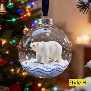 Personalized 2D/3D Animals Xmas Acrylic Ornaments-Cat/Fox/Deer/Cow/Bunny/Bear/Squirrel,Christmas Balls with Snow Scene,Christmas Tree Decor