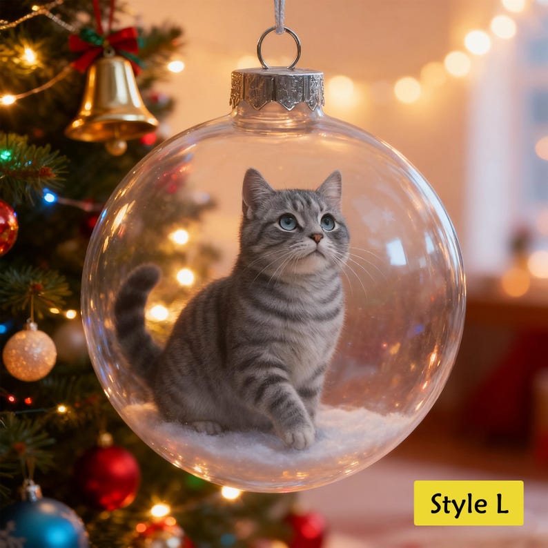 Personalized 2D/3D Animals Xmas Acrylic Ornaments-Cat/Fox/Deer/Cow/Bunny/Bear/Squirrel,Christmas Balls with Snow Scene,Christmas Tree Decor