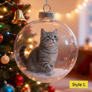 Personalized 2D/3D Animals Xmas Acrylic Ornaments-Cat/Fox/Deer/Cow/Bunny/Bear/Squirrel,Christmas Balls with Snow Scene,Christmas Tree Decor