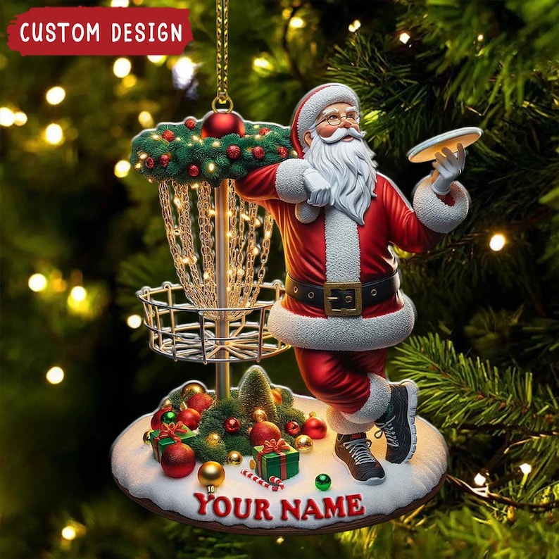Personalized Disc Golf Santa Ornament, Custom Christmas Gift for Disc Golfers, Holiday Sports Decor, Funny Santa Keepsake