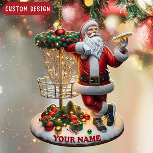 Personalized Disc Golf Santa Ornament, Custom Christmas Gift for Disc Golfers, Holiday Sports Decor, Funny Santa Keepsake