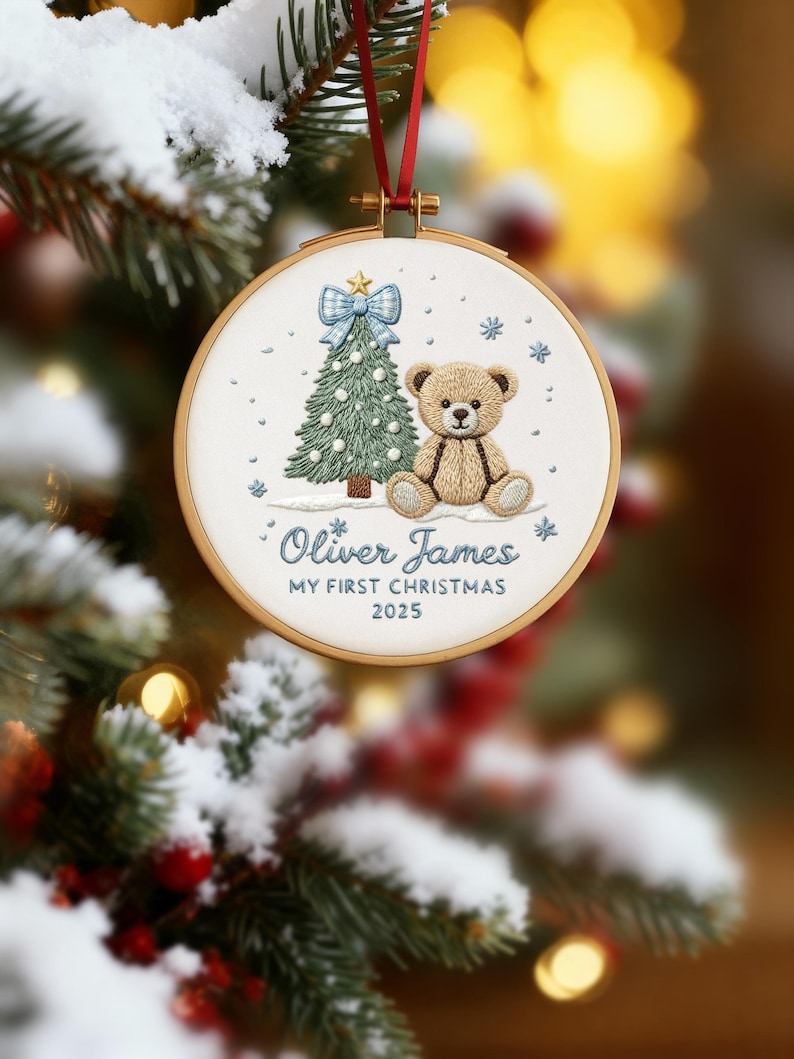 Custom Embroidered Baby Name Ornament, Monogrammed Baby First Christmas Keepsake, Nursery Holiday Decor, Newborn Gift For Christmas 2025