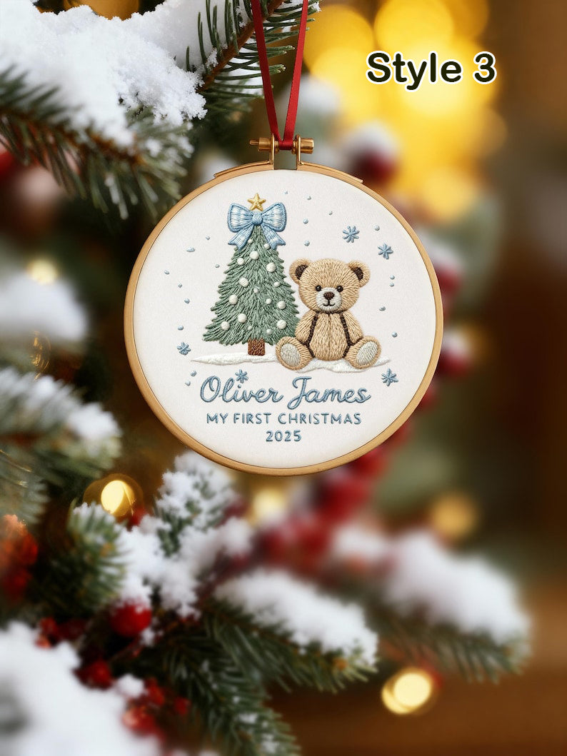 Custom Embroidered Baby Name Ornament, Monogrammed Baby First Christmas Keepsake, Nursery Holiday Decor, Newborn Gift For Christmas 2025