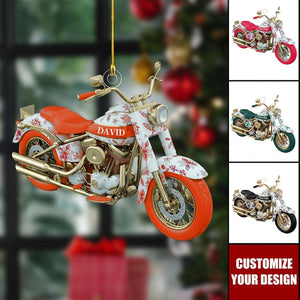 Personalized Motorcycle Ornament Custom Name Biker Christmas Decor, Red Holiday Motorbike Gift for Riders & Men