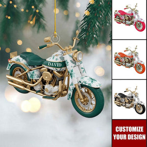 Personalized Motorcycle Ornament Custom Name Biker Christmas Decor, Red Holiday Motorbike Gift for Riders & Men