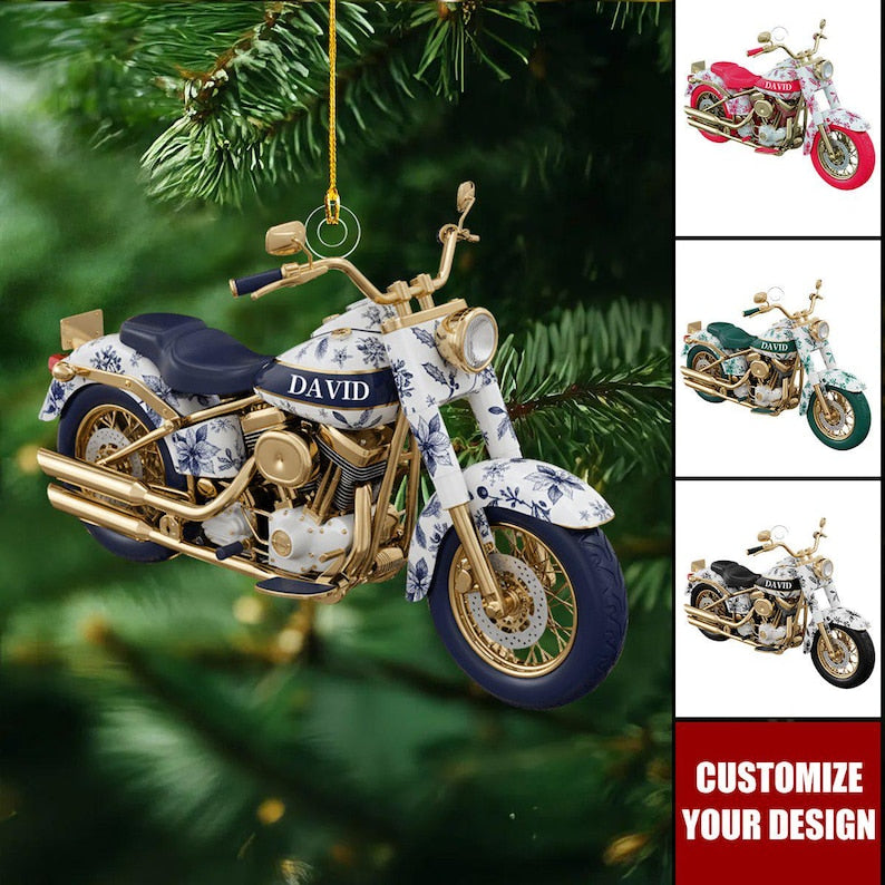 Personalized Motorcycle Ornament Custom Name Biker Christmas Decor, Red Holiday Motorbike Gift for Riders & Men