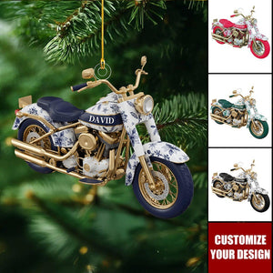 Personalized Motorcycle Ornament Custom Name Biker Christmas Decor, Red Holiday Motorbike Gift for Riders & Men