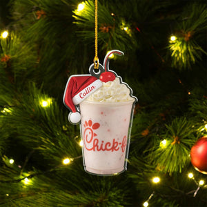 Chick-fil-A Milkshake Christmas Ornament, Personalized Santa Hat Cup Ornament, Custom Name Holiday Drink Decoration, Cute Xmas Tree Gift
