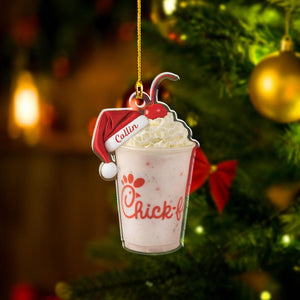 Chick-fil-A Milkshake Christmas Ornament, Personalized Santa Hat Cup Ornament, Custom Name Holiday Drink Decoration, Cute Xmas Tree Gift