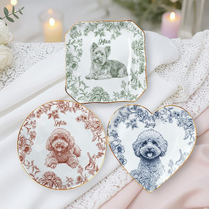 Custom Pet Portrait Jewelry Dish Toile De Jouy Ceramic Dish, Custom Dog Cat Jewelry Dish, Personalized Dog Cat Portrait Ceramic Christmas