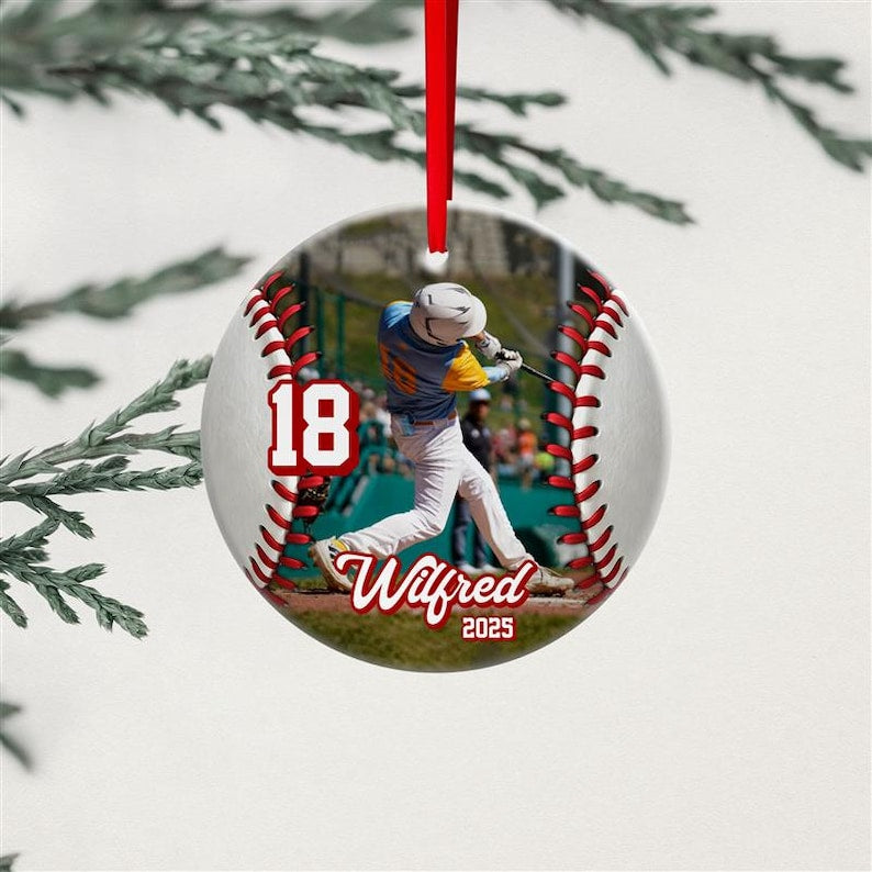 Custom Baseball Ceramic Ornament, Personalized Sports Photo Ornament, Baseball Player Christmas Decor, Team Gift Keepsake, Holiday Ornament