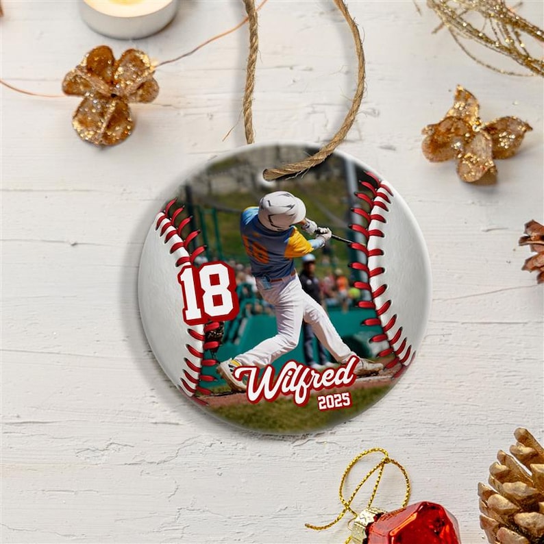 Custom Baseball Ceramic Ornament, Personalized Sports Photo Ornament, Baseball Player Christmas Decor, Team Gift Keepsake, Holiday Ornament