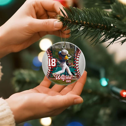 Custom Baseball Ceramic Ornament, Personalized Sports Photo Ornament, Baseball Player Christmas Decor, Team Gift Keepsake, Holiday Ornament