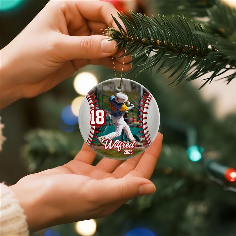 Custom Baseball Ceramic Ornament, Personalized Sports Photo Ornament, Baseball Player Christmas Decor, Team Gift Keepsake, Holiday Ornament