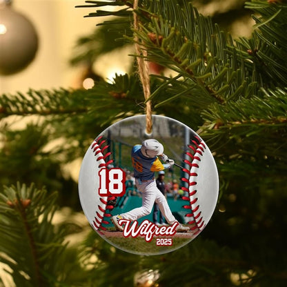 Custom Baseball Ceramic Ornament, Personalized Sports Photo Ornament, Baseball Player Christmas Decor, Team Gift Keepsake, Holiday Ornament