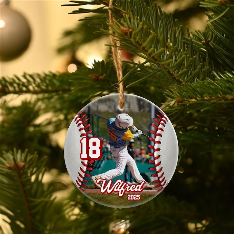 Custom Baseball Ceramic Ornament, Personalized Sports Photo Ornament, Baseball Player Christmas Decor, Team Gift Keepsake, Holiday Ornament