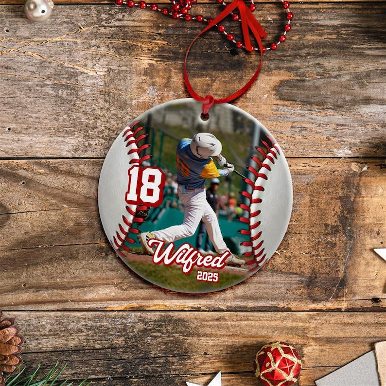 Custom Baseball Ceramic Ornament, Personalized Sports Photo Ornament, Baseball Player Christmas Decor, Team Gift Keepsake, Holiday Ornament