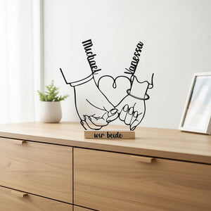Personalized Wedding & Anniversary Gift | Line Art Decor | 3D Printed Hands Standee | Valentine's Day Couple Gift with Names
