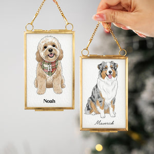 Custom Pet Portrait Frame Ornament, Unique Christmas Gifts with Watercolor Dog From Photo