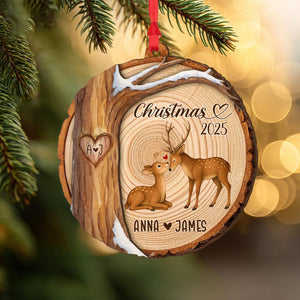 Custom Deer Couples Christmas Wood Ornament, First Christmas Together Xmas Decor, Couple Christmas Ornament, Engaged Gift, Couples Gift