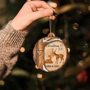Custom Deer Couples Christmas Wood Ornament, First Christmas Together Xmas Decor, Couple Christmas Ornament, Engaged Gift, Couples Gift
